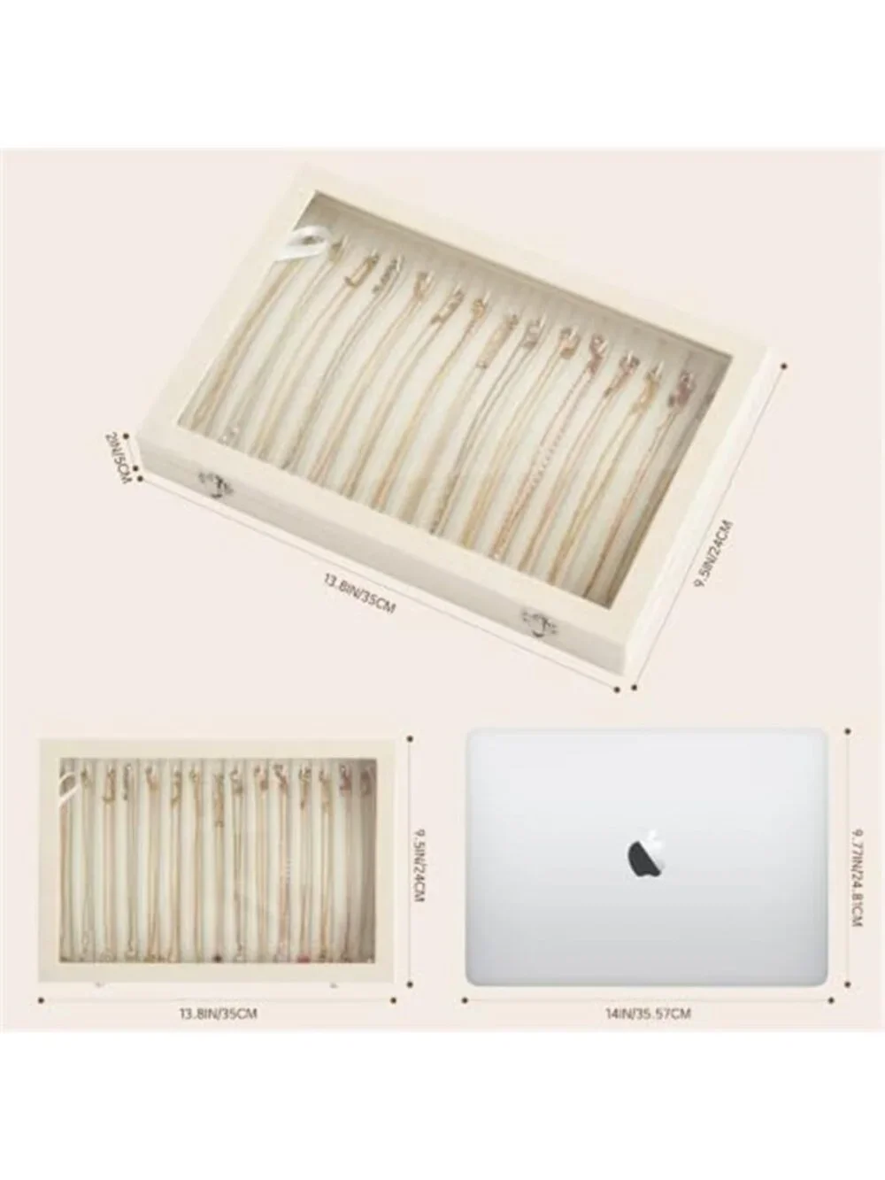 15 Hooks Necklace Organizer,Velvet Necklace Holder Tray with Lid | Jewelry Box